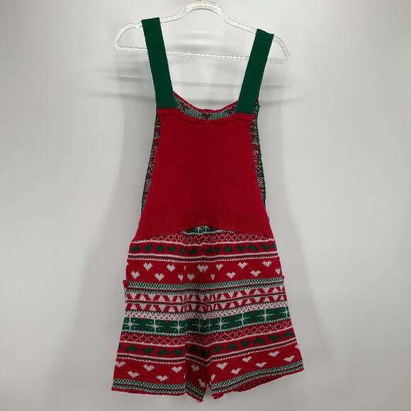 Ugly Christmas Sweater Knit Romper Overalls Shorts Suspenders Holiday S Festive - Picture 2 of 12